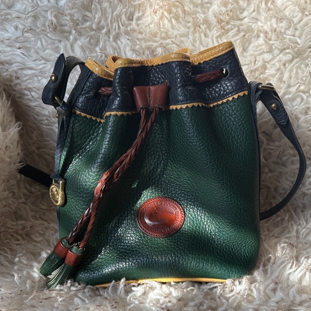 Dooney & Bourke Green and Leather Bucket Bag